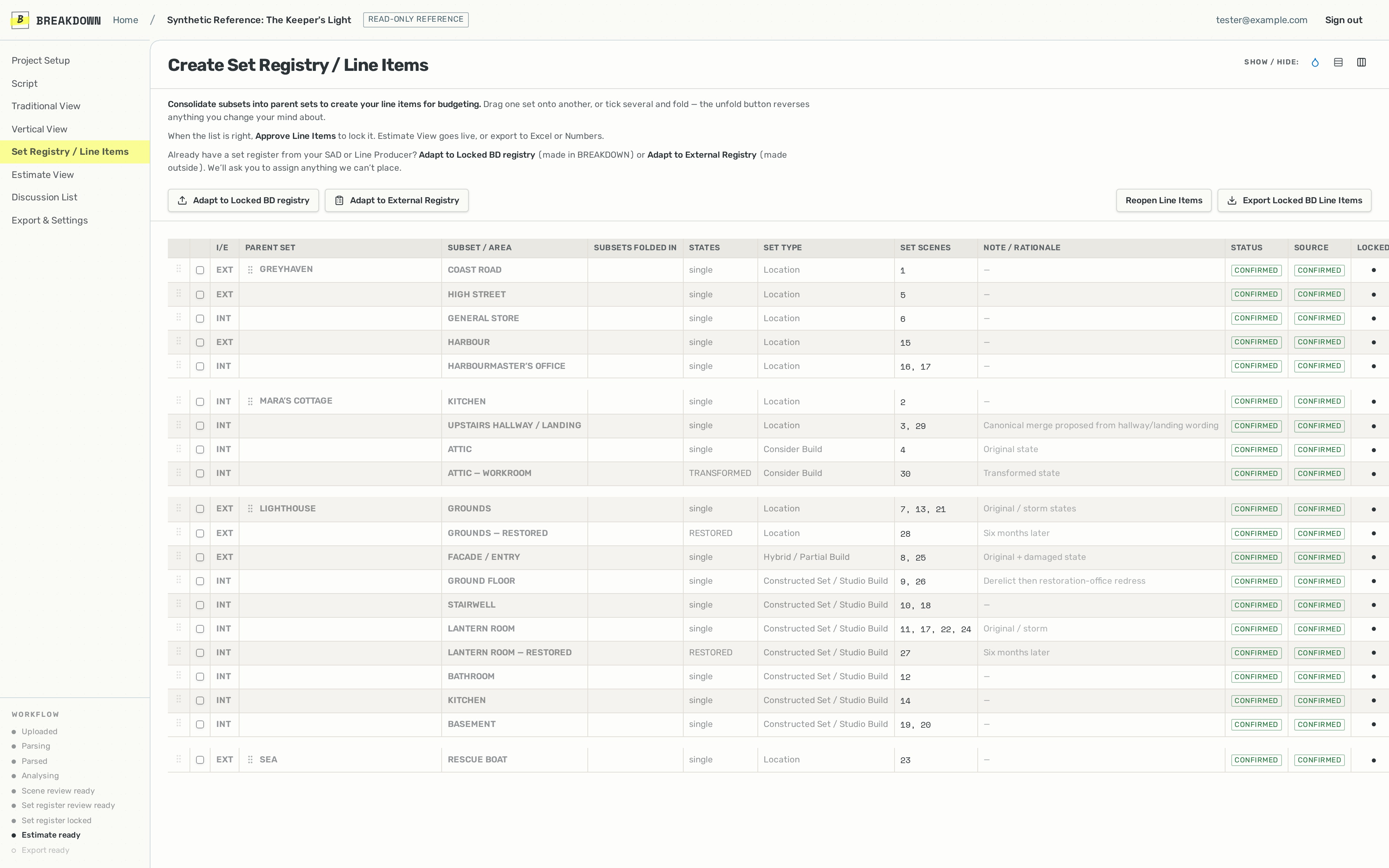 Create Set Registry / Line Items screen from the sample project